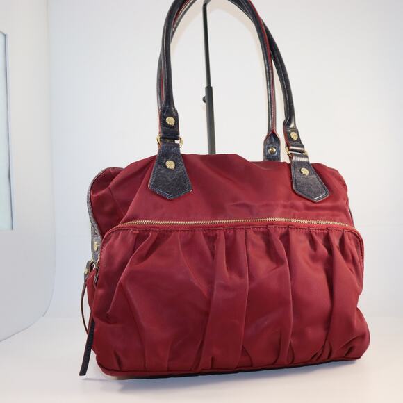 MZ Wallace Burgundy Nylon Tote with Black Leather Trim & Pouch - Picture 2 of 8